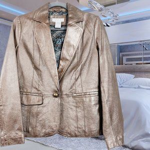 Metallic Gold Leather Luxe Jacket Chic Blazer